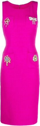 Moschino appliqu&eacute;-detail midi dress - women - Polyamide/Acetate/Silk/Virgin Wool - 40 - Pink