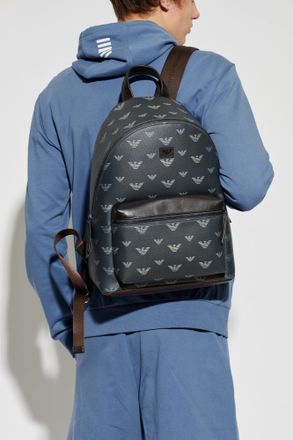 Emporio Armani Monogram Backpack, Mens, Green