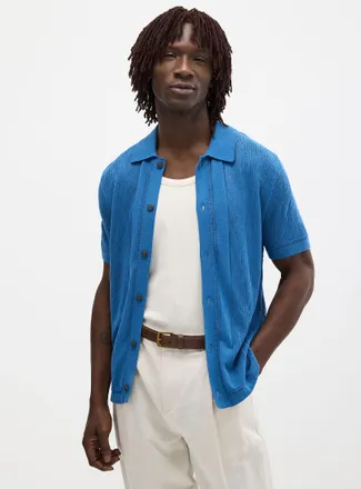 Le 31 Mens Patterned openwork knit Polo Shirt-collar cardigan