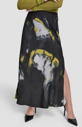 DKNY Printed Bias Cut Maxi Skirt in Marbled Citronella at Nordstrom, Size 10