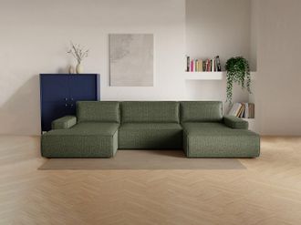 Vente-Unique Divano letto angolare panoramico in Tessuto testurizzato Verde - AMELIA