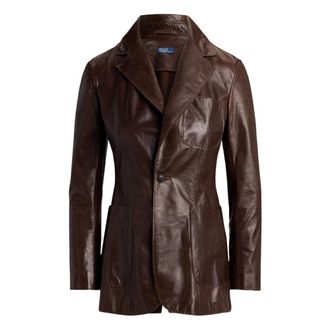 Ralph Lauren Leather Jackets, female, Brown, Size: M Single-Breasted Leather Blazer