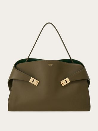 Ferragamo Women Hug soft bicolor shoulder bag (L) Green