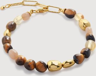 Monica Vinader Gold Rio Multi Gemstone Beaded Bracelet Tigers Eye