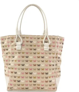 Bottega Veneta Beige Pink White Canvas Tote Bag (Pre-Owned)