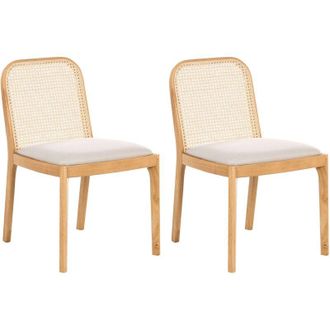 Beliani Set di 2 Sedie da pranzo in rattan a treccia viennese senza braccioli Marrone chiaro Edina