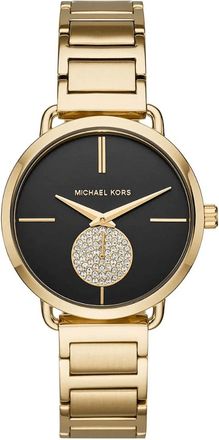 Michael Kors Womens Portia MK3788 Ladies 36.5 mm Gold Stainless Steel Bracelet Watch Black Dial - One Size