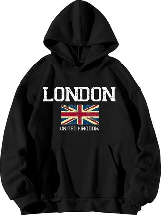 Generic HOOUDO WomenS Hoodies Hoodies for Women UK Union Jack Graphic Sweatshirts London United Kingdom Pullover Tops Streetwear British Flag Novelty Custom J