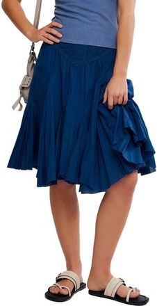 Free People Frida Embroidered Godet Midi Skirt in Poseidon at Nordstrom, Size X-Large