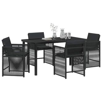 Berkfield Home Stylish 5 Piece Garden Dining Set with Cushions Black Poly Rattan