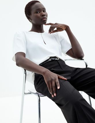 Contemporaine Womens Slit-collar flowy crepe blouse