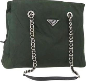 Prada Pre-owned Tote Bags, female, Green, Size: ONE SIZE Pre-owned Nylon Tote Bag