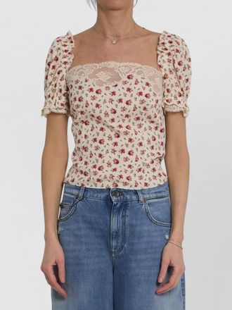 Dolce & Gabbana charmeuse top rose print straight neckline