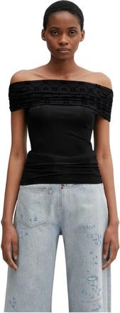 Marine Serre Off Shoulder Draped Top - Dames - Blouses - Zwart - S - Overhemden