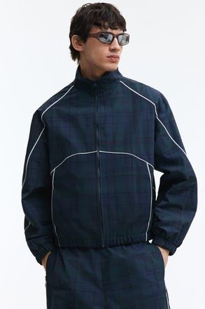 H&M Nylon track jacket in Dark Blue/plaid at Nordstrom, Size Xx-Large