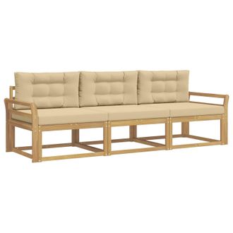 vidaXL Conjunto De Sof&aacute;s De Exterior Con Coj&iacute;n 3 Pcs Y Beige Poli&eacute;ster Vidaxl