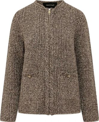 Fabiana Filippi Tweed Jas met Ronde Hals - Dames - Blazers - Beige - M - Tweed - Jassen