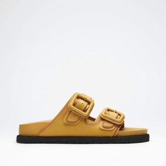 Birkenstock Womens 1774 Arizona Leather Buckle Sandals In Mustard Brown