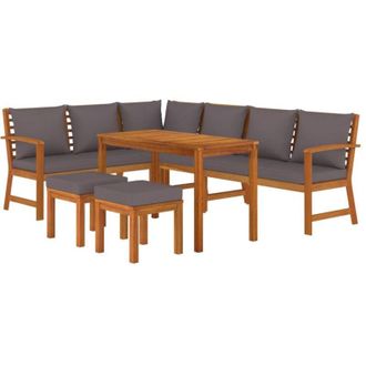 vidaXL Juego Comedor Jard&iacute;n Y Cojines 7 Piezas Madera Maciza Acacia Vidaxl