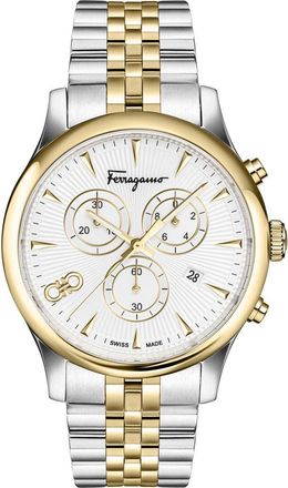 Ferragamo Duo Chronograph Two-Tone Bracelet Watch, 42mm in White/Two Tone at Nordstrom Rack
