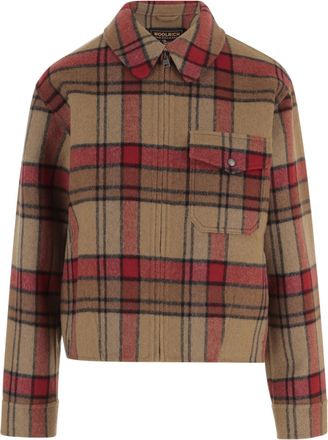 Woolrich Multi Wool-Blend Check Pattern Cropped Jacket