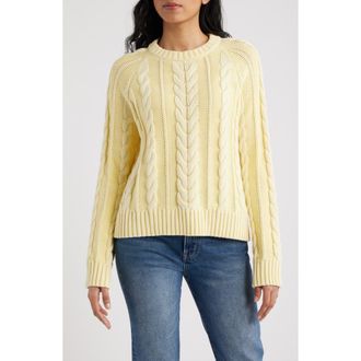Pendleton Cable Stitch Cotton Sweater in Butter Yellow at Nordstrom, Size Large