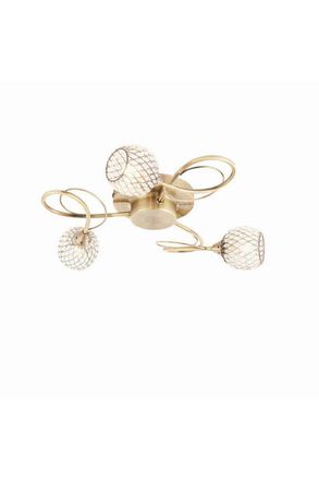 Netlighting Aherne 3 Light Semi flush Antique Brass With Antique Brass Wire Bead Shade G9 in Gold