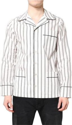Dolce & Gabbana Witte Strepen Lounge Pyjama Slaapkleding Shirt - Heren - Casual Overhemden - Wit - M - Katoen - Overhemden