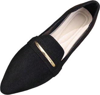 Generic Loafers for Women Slip On Casual Walking Shoes Pointed Toe Solid Color Classic Lightweight Faux Suede Comfortable Dressy Shoes Work Shopping Black