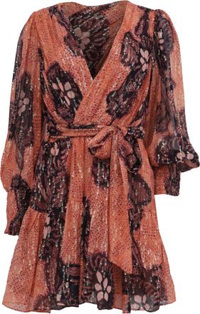 Ulla Johnson Noemi Printed Wrap Mini Dress in Orange Silk