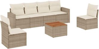 vidaXL Vidaxl - Set Sof&aacute;s De Jard&iacute;n 7 Piezas Y Cojines Rat&aacute;n Sint&eacute;tico Beige