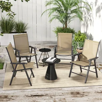OUTSUNNY 4-PCS Garden Armchairs Outdoor Patio Folding Furniture Light Brown - Brown | TJ Hughes