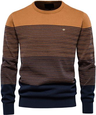 Generic Vintage Striped Casual Jumpers Men, Knit Pullover Sweater Long Sleeve Knitwear Patchwork Urban Jumper Top Winter Thermal Sweaters Soft And Comfy Loung