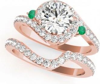 Allurez Halo Swirl Emerald & Diamond Bridal Set 18K Rose Gold (0.77ct)