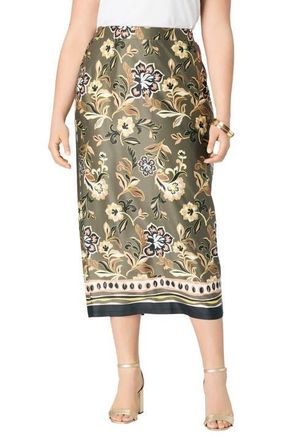 Roaman's Ultrasmooth Fabric Midi Skirt in Olive Batik Border at Nordstrom, Size Small