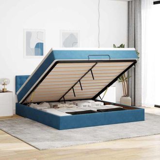 vidaXL Estructura De Cama Otomana Con Colch&oacute;n Azul Oscuro 160x200 Cm Vidaxl