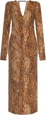 Maison Margiela Jurk met print - Dames - Maxi kleedjes - Bruin - M - Satijn - Kleedjes