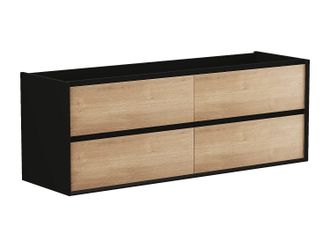 Vente-Unique Mueble de ba&ntilde;o flotante con lavabo - Color natural claro y negro - 150 cm - LANNICK