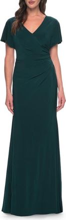 La Femme Chic Jersey Dress with V Neck and Loose Sleeves in Hunter Green at Nordstrom, Size 12