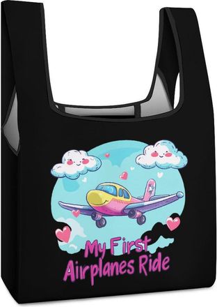 Generic My First Airplane Ride Shopping Bag Reusable Grocery Tote Bag Foldable Handbag for Travel Picnic