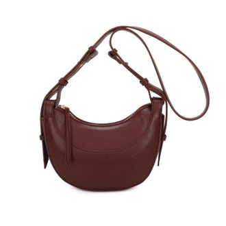 Generic Womens Brown Crescent Shoulder Bag, Saddle Style Handbag with Adjustable Strap, Small Hobo Purse for Everyday & Casual Use (Wine Red)