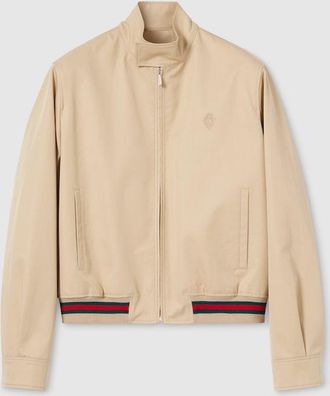 Gucci Cotton Twill Zip Jacket With Web, Size 44, Beige, Ready-to-wear