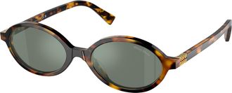 Miu Miu Green Mirror SIlver Oval Ladies Sunglasses MU 04ZSF VAU04M 50
