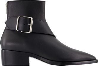 Alexander McQueen Zwarte Leren Enkellaarzen - Puntige Neus - Heren - Cowboylaarzen - Zwart - 43 EU - Leer - Schoenen