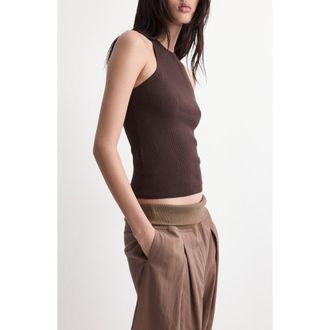 Mango Cotton Blend Rib Sweater Tank in Chocolate at Nordstrom, Size X-Large