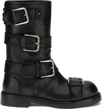 Dolce & Gabbana Enkellaarsjes van leer met gespen - Dames - Enkellaarsjes - Zwart - 36 EU - Leer - Schoenen