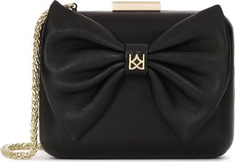 Kazar Zwarte clutch tas met een grote strik aan de voorkant - Dames - Schoudertassen - Zwart - ONE Size - Leer - Tassen