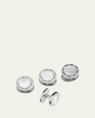 Jan Leslie Mens Round Mother-of-Pearl Screw Shirt Studs