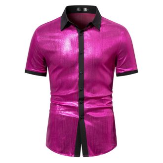 Generic Glitter Shirt Mens Short Sleeve Shirts with Sequins Shiny Shirt Mens Slim Fit Stylish Button Down Shirts Carnival Party Shirt 70s Disco Party Costume 