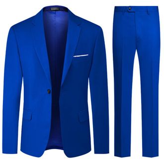 AlltheMen Mens Suits 2 Piece Regular Fit Wedding Dress Suit One Button Business Suit Sapphire XL